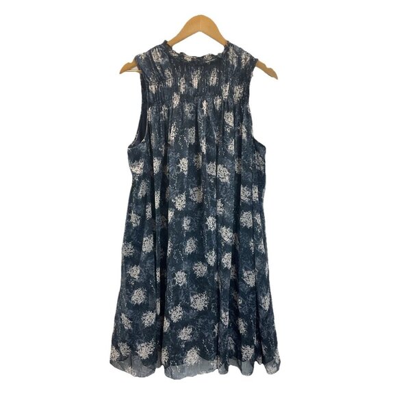 Joie Sleeveless Sheer Overlay knee length Dress‎ Baltic Print Blue size L flowy - Picture 1 of 13